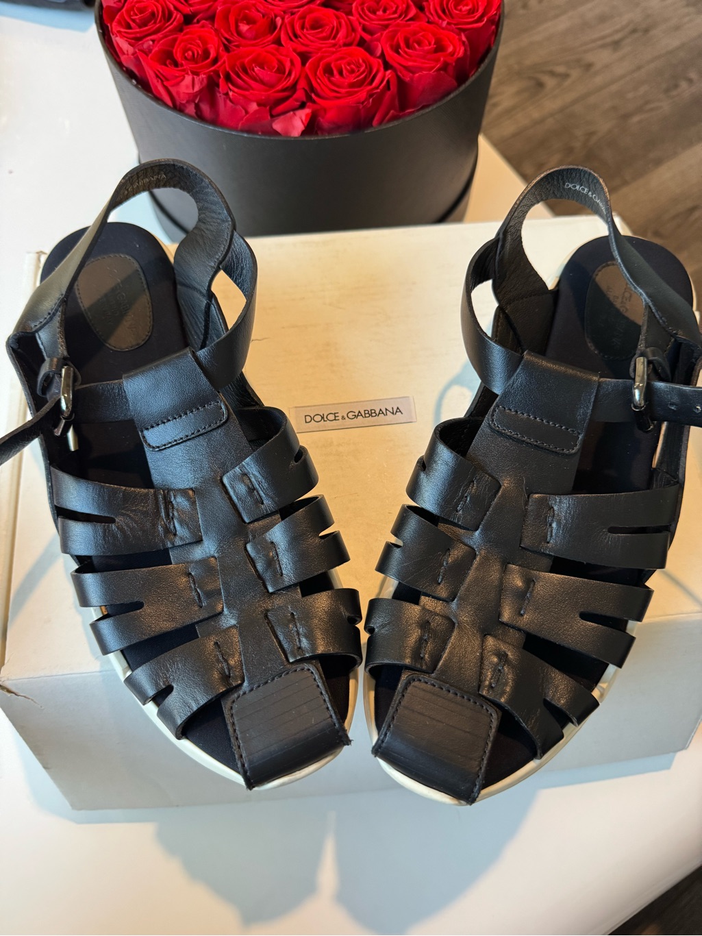 Dolce & Gabbana Black Leather Woven Gladiator Sandals